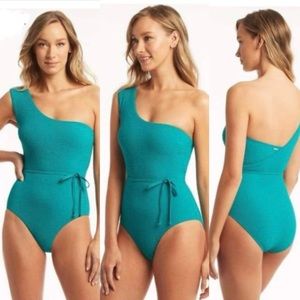 NWOT Sea Level Swim  | Plain One Shoulder Swimwear in Turquoise SizeUS4 $144